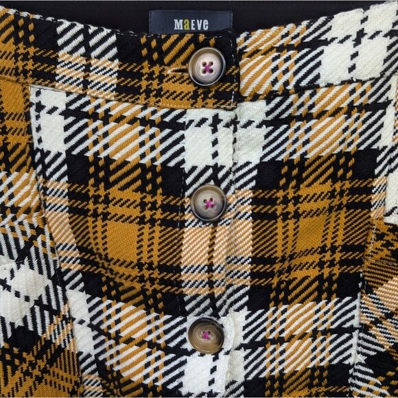 NWT Maeve by Anthropologie Plaid Button Front Mini Skirt Yellow Size 14 - Picture 3 of 10